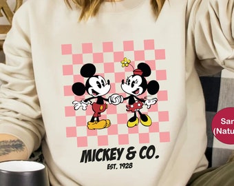 Checkered Mickey And Minnie, Mickey & Co Est. 1928 Sweatshirt, Mickey Minnie Sweatshirt, Disney Family Trip Hoodies, Disneyworld Sweatshirts