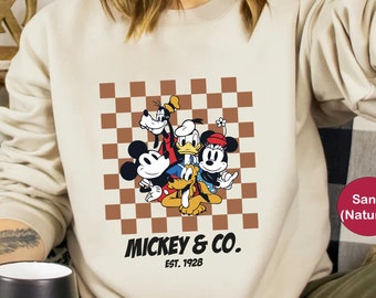 Checkered Mickey And Friends, Mickey&Co Est 1928 Sweatshirt, Mickey And Friend Sweatshirt, Disney Family Trip Hoodie, Disneyworld Sweatshirt