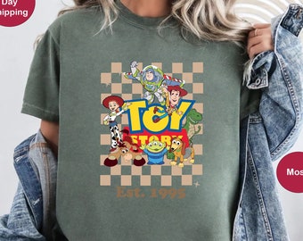 Checkered Toy Story Est 1995 Shirt, Retro Disney Toy Story Shirt, Vintage Disney Toy Story Characters Group Matching, Disneyland Trip Shirts
