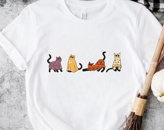 Halloween Cats T-Shirt, Ghost Cat Shirt, Cat Lovers Gift, Black Cat Shirt, Spooky Season Ghost Cats Shirt, Funny Cat Shirt, Cats Ghost Shirt
