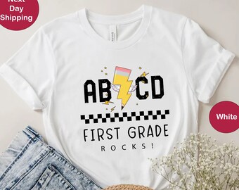 First Grade Rocks Teacher Shirt, Gifts For 1st Grade, Back To School ABCD First Grade Rocks, Gift For Teacher Appreciation, Elementary Shirt