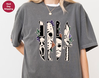 Comfort Colors Halloween Shirt, Halloween Horror Knives Shirt, Spooky Shirt, Horror Characters Knives Shirt, Scary Character Halloween Shirt