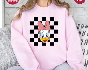 Checkered Disney Sweatshirt, Mickey And Friends Sweater, Matching Disney Trip Sweatshirt, Custom Disney Characters, Disney Family Sweatshirt