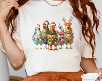Comfort Colors Crazy Chicken Christmas T-Shirt, Chicken Christmas Lights Shirt, Chicken Lover Gift, Funny Chicken Shirt, Farm Animal T-Shirt