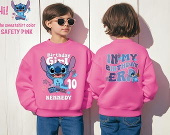 Custom Disneyworld Stitch Kids Birthday Sweatshirt, Birthday Girl Youth Sweater, Birthday Boy Hoodie, Stitch Birthday Girl Tee,Stitch Custom