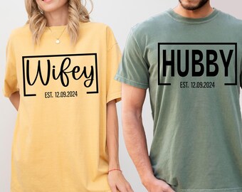 Wifey and Hubby Shirt, Wedding Party Shirt, Honeymoon Shirt, Wedding Shirt, Wife and Hubs Shirts, Just Married Shirts, Matching Couple Shirt