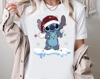 Disney Stitch Christmas Shirt, Stitch Santa Hat Christmas Gift, Christmas Disney T-shirt, Family Matching Disneyland Vacation Tee, Xmas Gift