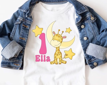 Giraffe Birthday Girl Shirt, Personalized Animals Birthday Party Tee, Birthday Custom Name And Age Outfit,Giraffe Theme Birthday Party Shirt