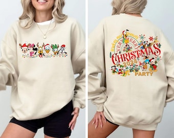 Two Sided Mickey's Very Merry Christmas Party 2024 Sweatshirts, Disney Santa Mickey And Friends Group Christmas Lights Sweaters, Xmas Hoodie