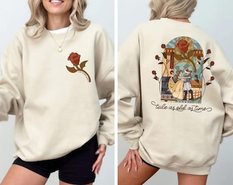Retro Tale As Old As Time Sweatshirt, Disney Princess Sweaters, Beauty And The Beast Tee, Princess Belle Hoodie, Valentines Day Gift Sweater