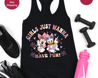 Disney Minnie Daisy Summer Racerback Tank Top, Girls Just Wanna Have Fun Tee, Disney Besties Top Tank, Disneyworld Shirt,Disney Summer Shirt