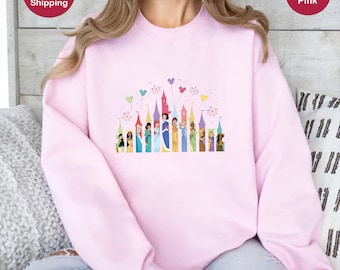 Disney Princess Castle Sweatshirt, Disney Vacation Sweater, Disney Princesses Squad Hoodie, Disney Girls Trip, Princess Birthday Sweatshirts