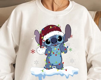 Disney Stitch Christmas Sweatshirt, Stitch Santa Hat Christmas Gift, Christmas Disney Hoodie, Family Matching Disneyland Vacation Sweatshirt