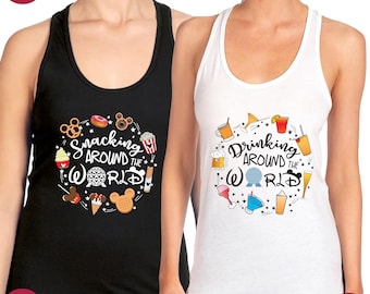 Snacking Around The World Racerback, Drinking Around The World Tank Top, World Traveler Tee, Disney Matching Tank Top, Epcot Disney Trip Tee