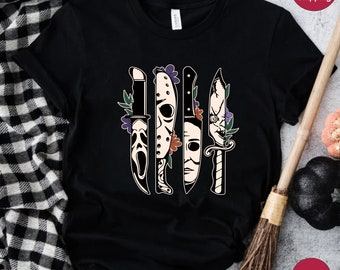 Halloween Horror T-Shirt, Halloween Masks Shirt, Spooky Shirt, Horror Character Knives Shirt, Scary Characters Shirt, Halloween Knives Shirt
