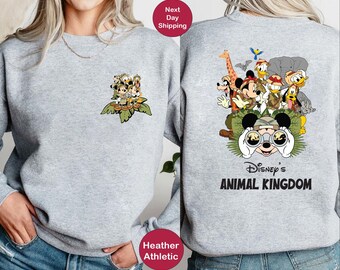 Comfortkleuren Mickey en vrienden safarishirt, dubbelzijdig Disney Animal Kingdom-shirt, Disney Family Safari-shirt, Animal Kingdom-sweatshirt