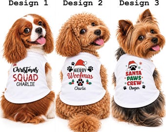 Personalized Christmas Dog Shirt, Custom Name Dog Tank Top, Holiday Pet Outfit, Santa Paws, Merry Woofmas, Christmas Gift for Dogs
