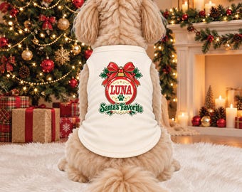 Personalized Christmas Dog Shirt with Custom Name, Santa’s Little Helper, Santa’s Favorite or Naughty List, Pet Outfit, Xmas Gift for Dogs