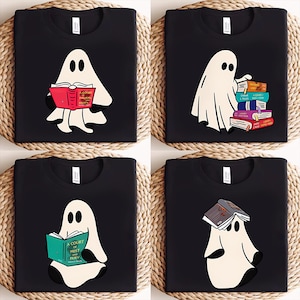 Women Ghost Reading Book Shirt, Books Lover Halloween Gift, Cute Little Ghost Shirt, Spooky Season, Bookish Ghost, Ghost Tee,Librarian Shirt