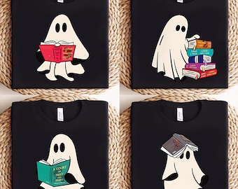 Women Ghost Reading Book Shirt, Books Lover Halloween Gift, Cute Little Ghost Shirt, Spooky Season, Bookish Ghost, Ghost Tee,Librarian Shirt