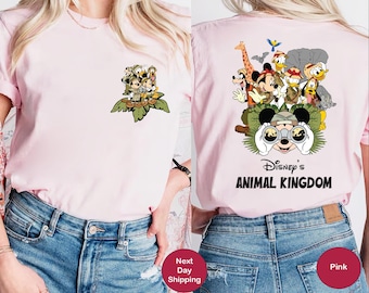 Comfortkleuren Safari-shirt Mickey en Friends, dubbelzijdig Disney Animal Kingdom-shirt, Disney Family Safari-shirt, Disney Animal Kingdom-shirt