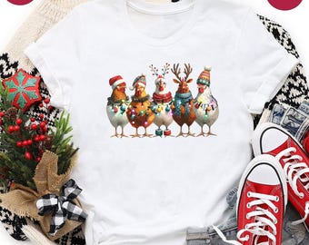 Crazy Chicken Christmas T-Shirt, Chicken Christmas Lights Shirt, Chicken Lover Gifts, Funny Chicken Shirt, Farmer Gifts, Farm Animal T-Shirt