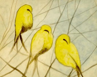 Vintage 1920's Leon Spilliaert Art/Print/Three Yellow Parakeets in a Cage/Belgian Symbolist Masterpiece/Dark Academia Art/Digital Download