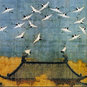 1112 AD  Auspicious Cranes Over Palace Roof/Vintage Chinese Art Print/Song Dynasty Decor/Emperor Huizong