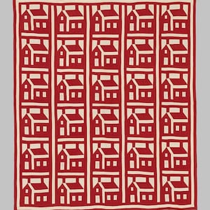 Wzór na kołdrę w blokach czerwono-białych/Kołdra szkolna (1900-1920)/Cyfrowa sztuka w stylu vintage folk art