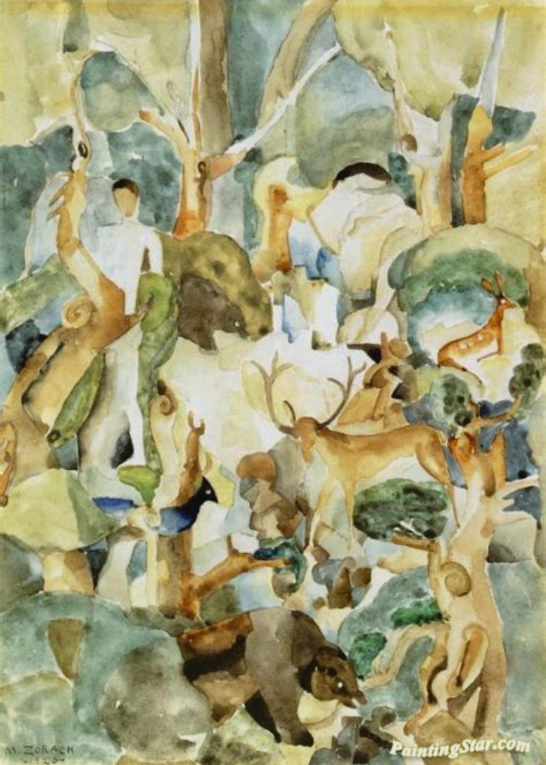 Adam and Eve in the Garden of Eden-marguerite Zorach Watercolor Print ...