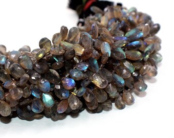 Briolettes de poires à facettes labradorites naturelles de 7 po - 12x8mm - Perles labradorites - Perles de pierres précieuses semi-précieuses - Perles de pierres précieuses en gros -EB127