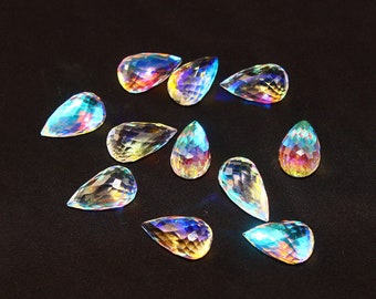 6 Pcs 17x10mm Rainbow Quartz Faceted Teardrop Briolettes - Loose Gemstone Beads - Perles Pour DIY Jewelry Making - Wire Wrapping - Match Pair