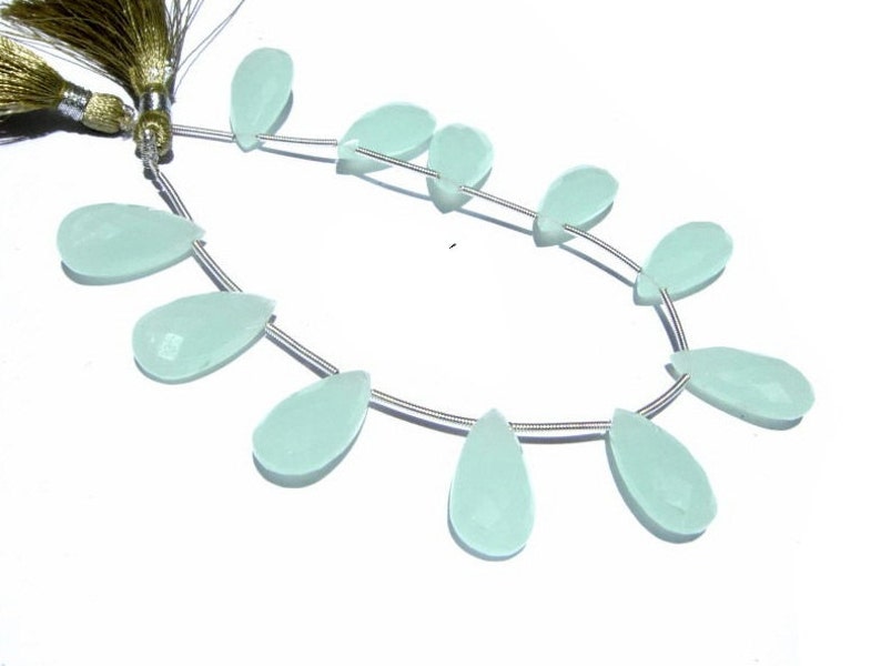 Loose Gemstone Briolettes Wire Wrapping Earrings Pair 10Pcs 20x10mm Aqua Chalcedony Faceted Elongated Pear Briolettes Jewelry Making