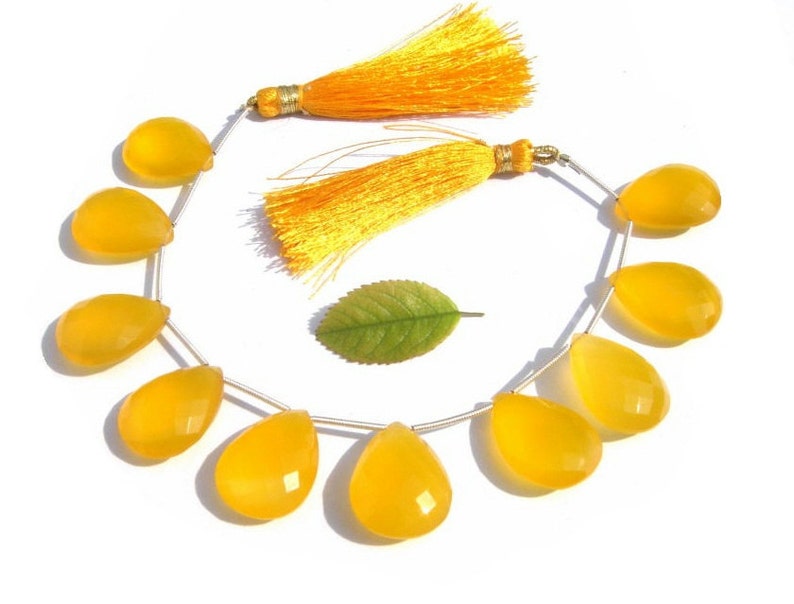 Jewelry Making Wire Wrapping 5Pcs 21x16mm AAA Yellow Chalcedony Faceted Pear Briolettes Earrings Pair Semiprecious Gemstone Beads