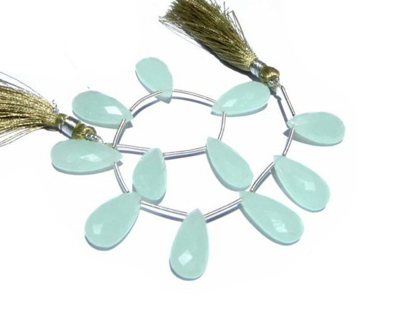Loose Gemstone Briolettes Wire Wrapping Earrings Pair 10Pcs 20x10mm Aqua Chalcedony Faceted Elongated Pear Briolettes Jewelry Making