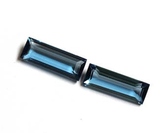 2 Pcs 24x8mm London Blue Quartz Baguette Facette Briolettes - Briole de fabrication de bijoux de bricolage - Emballage de fil - Paire de boucles d’oreilles - Select Drill Hole