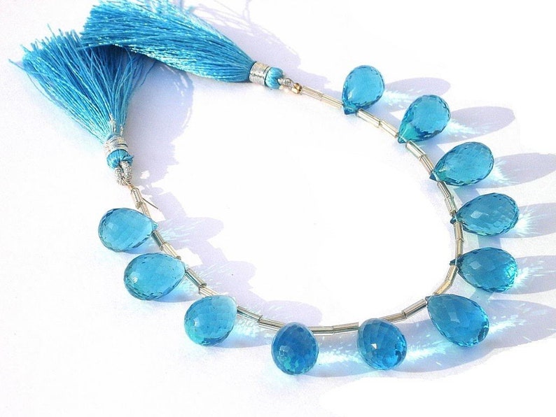Beading 11 Pcs 12x9-15x9mm Swiss Blue Quartz Faceted Teardrop Briolettes Semiprecious Gemstone Beads -DIY Jewelry Making Wire Wrapping
