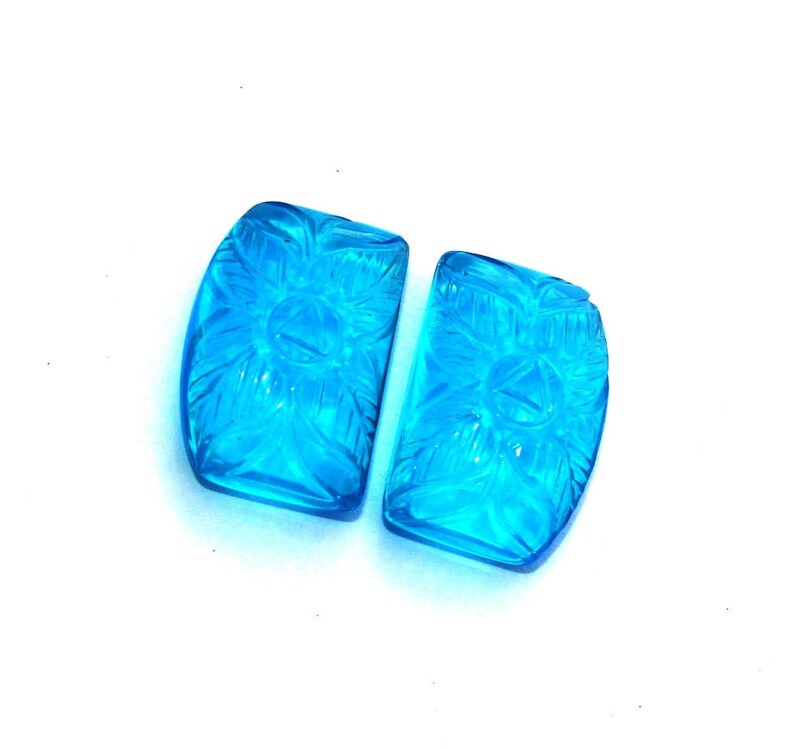 2 Pcs 21x15mm Swiss Blue Quartz Hand Carved Flower On Fancy Briolettes DIY Jewelry Making Carved Gemstone Beads Select Drill Hole CQ29