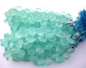 Full 8 inches Aqua Chalcedony Faceted Heart Briolettes, Chalcedony Beads, Chalcedony Briolette Finest Quality Wholesale Price