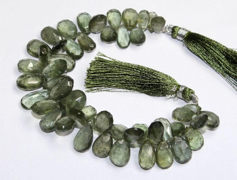 48 Pcs 7x10-9x16mm Semiprecious Gemstone Wire Wrapping Beads Natural Moss Aquamarine Faceted Pear Briolettes DIY Jewelry Making Beads