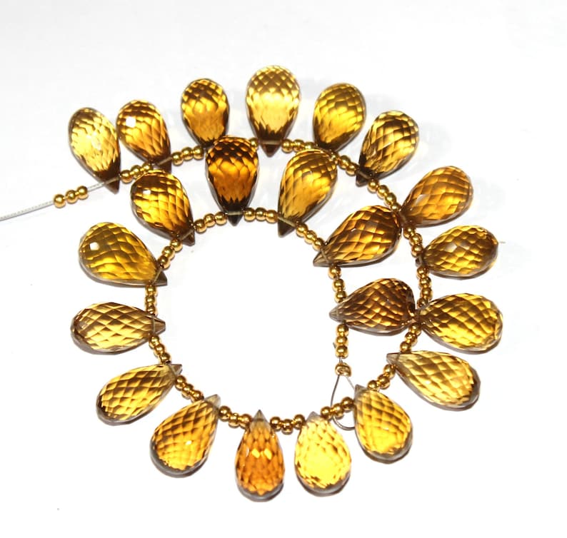 Semiprecious Gemstone Wire Wrapping Beads 22 Pcs 14-16mm AAA Natural Beer Quartz Faceted Teardrop Briolettes DIY Jewelry Making Beads