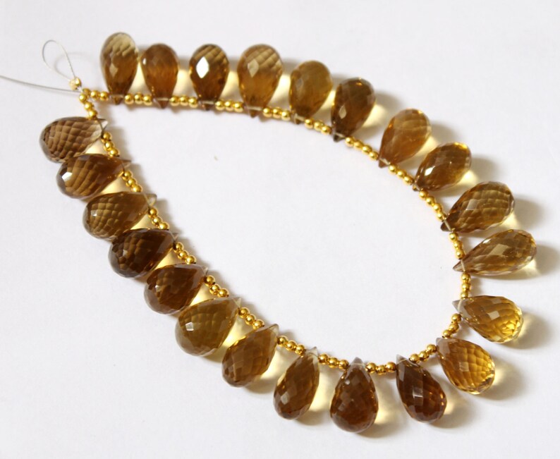 Semiprecious Gemstone Wire Wrapping Beads 22 Pcs 14-16mm AAA Natural Beer Quartz Faceted Teardrop Briolettes DIY Jewelry Making Beads