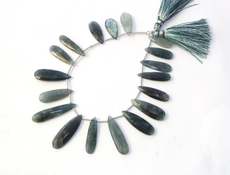 Wire Wrapping AQP04 Gemstone Beads 18 Pcs 20x10-35x8mm Natural Moss Aquamarine Faceted Elongated Pear Briolettes DIY Jewelry Making