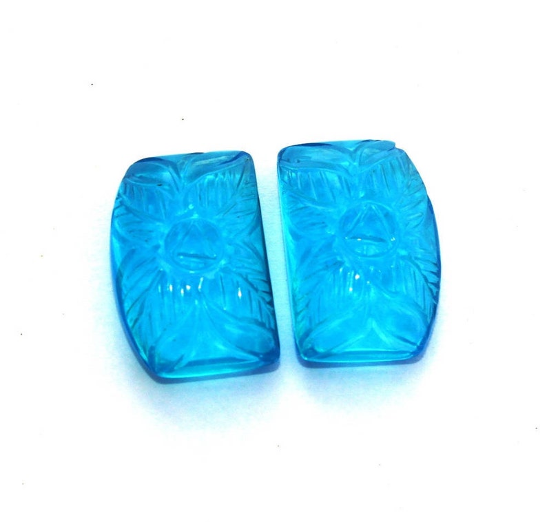 2 Pcs 21x15mm Swiss Blue Quartz Hand Carved Flower On Fancy Briolettes DIY Jewelry Making Carved Gemstone Beads Select Drill Hole CQ29