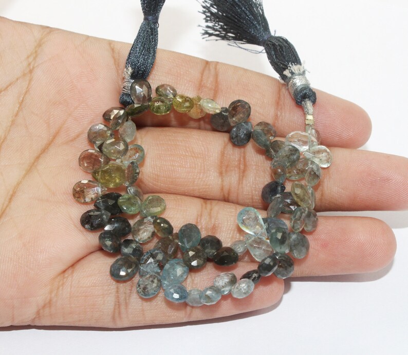 10 Strand 71 Pcs 6x5-9x5mm Natural Moss Aquamarine Faceted Pear Briolettes Semiprecious Gemstone Wire Wrapping DIY Jewelry Making