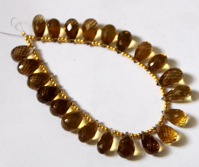 Semiprecious Gemstone Wire Wrapping Beads 22 Pcs 14-16mm AAA Natural Beer Quartz Faceted Teardrop Briolettes DIY Jewelry Making Beads