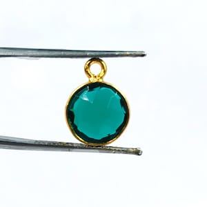 1 Pc Faceted Teal Green Quartz Charm Pendant & Connector, DIY Jewelry Making Supplies, 22kt Gold Plated Round Shape Earrings Connector