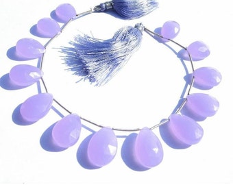 14 pcs lavande calcédoine poires facettées Briolettes | 11x15-11x18mm Perles en vrac pour la fabrication de bijoux, bijoux de bricolage, perles pour l’emballage de fil