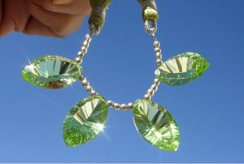 DIY Jewelry Making Beads Wire Wrapping Beads Loose Gemstone 4 Pcs 20x12mm AAA Peridot Green Quartz Concave Cut Marquise Briolettes