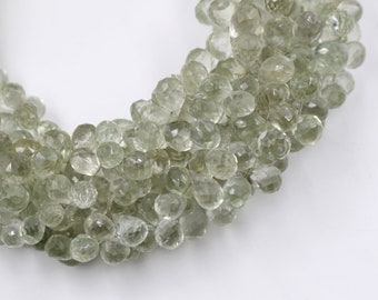 Natural Green Amethyst Faceted Teardrop Shape Briolette, Semiprecious Gemstone, Amethyst Beads, Teardrop Gemstone Beads, February Birthstone